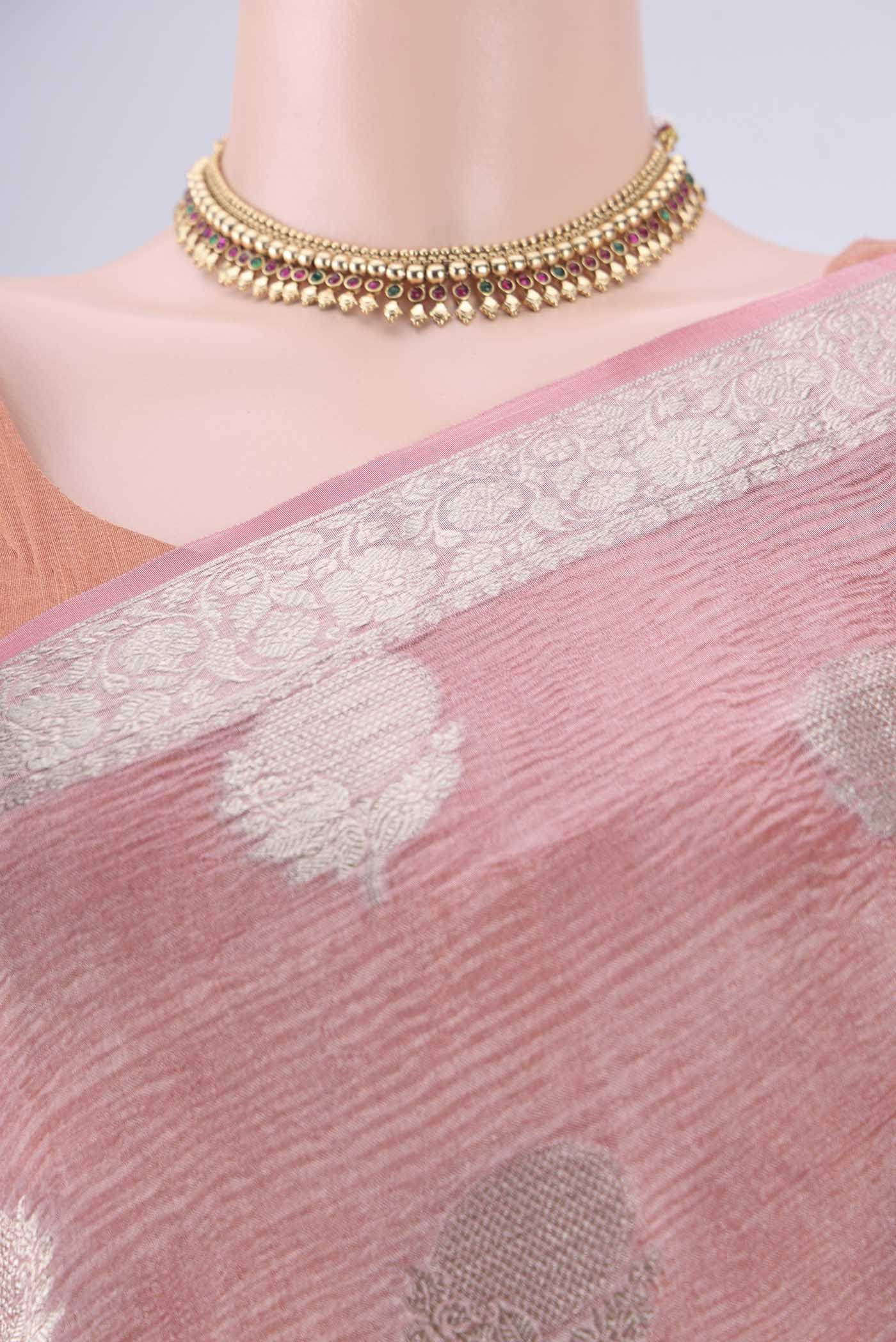 Border image of Peach Dual Tone Organza Silk Saree with Half And Half on the body and Zari Border. 