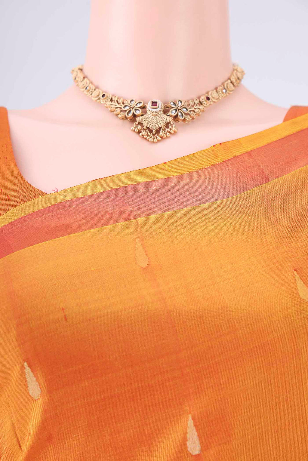 Border image of Mustard Uppada Silk Saree with Zari Butta on the body and Zari Border. 