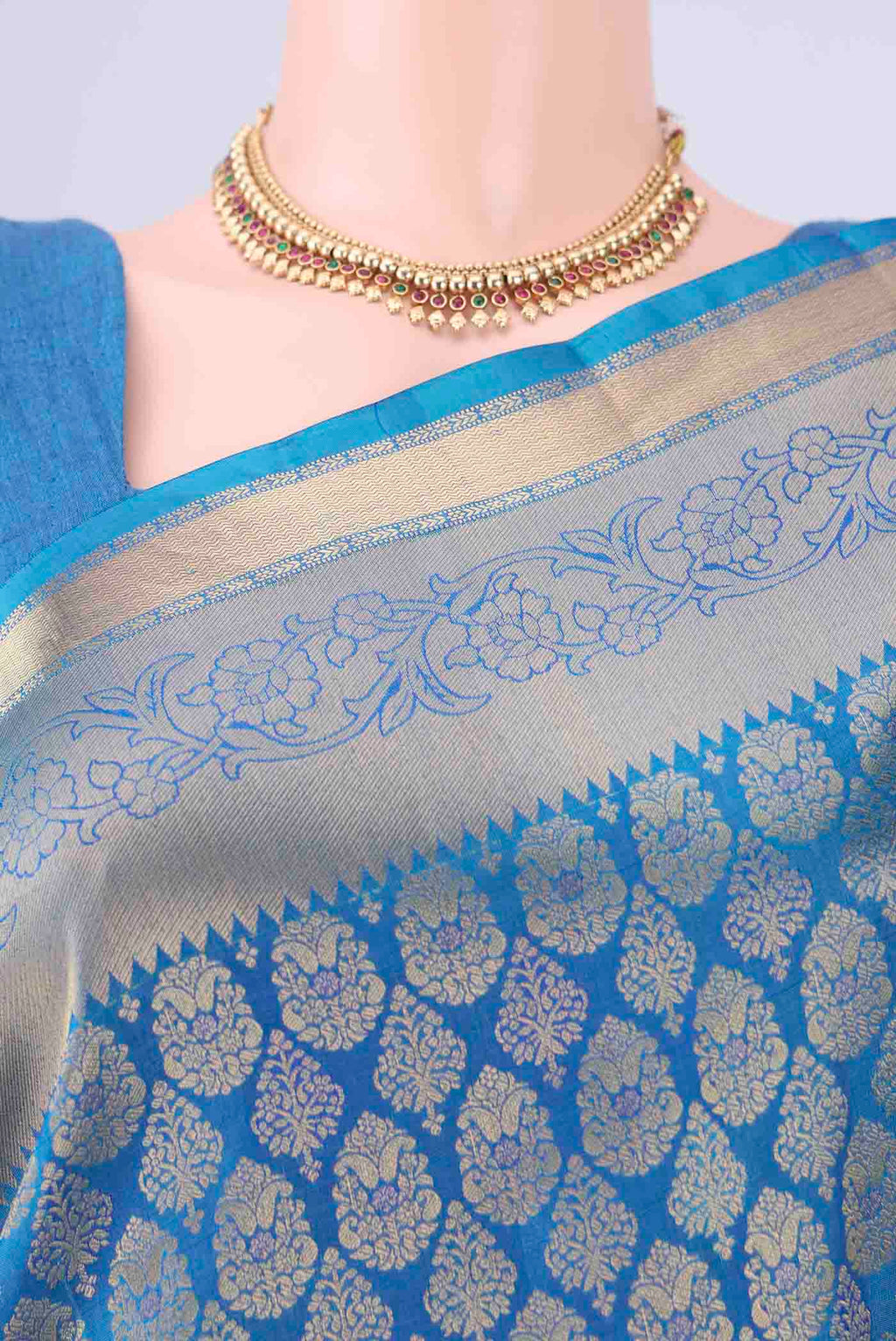 Border image of Blue Soft Silk Saree with Zari Brocade on the body and Zari Border. 