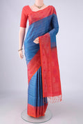 Blue Soft Silk Saree with Zari Brocade on the body and Zari Border.  displayed on a mannequin