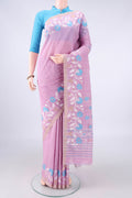 Pure Silk Rose pink Jute Saree with Jamdani on the body and Fancy Border.  displayed on a mannequin