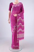 Magenta Tussar Silk Saree with Plain Body and Fancy Border.  displayed on a mannequin