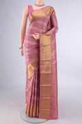 Pure Silk Pure Zari Mauve Kanjivaram Saree with Zari Brocade on the body and Zari Border.  displayed on a mannequin