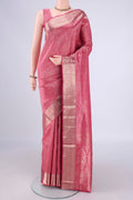 Pink Soft Silk Saree with Zari Brocade on the body and Zari Border.  displayed on a mannequin