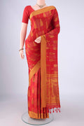 Red Soft Silk Saree with Thread Butta on the body and Thread Border.  displayed on a mannequin
