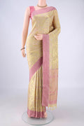 Sandal Soft Silk Saree with Jacquard design on the body and Thread Border.  displayed on a mannequin