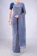 Blue Grey Dual Tone Soft Silk Saree with Jacquard design on the body and Thread Border.  displayed on a mannequin
