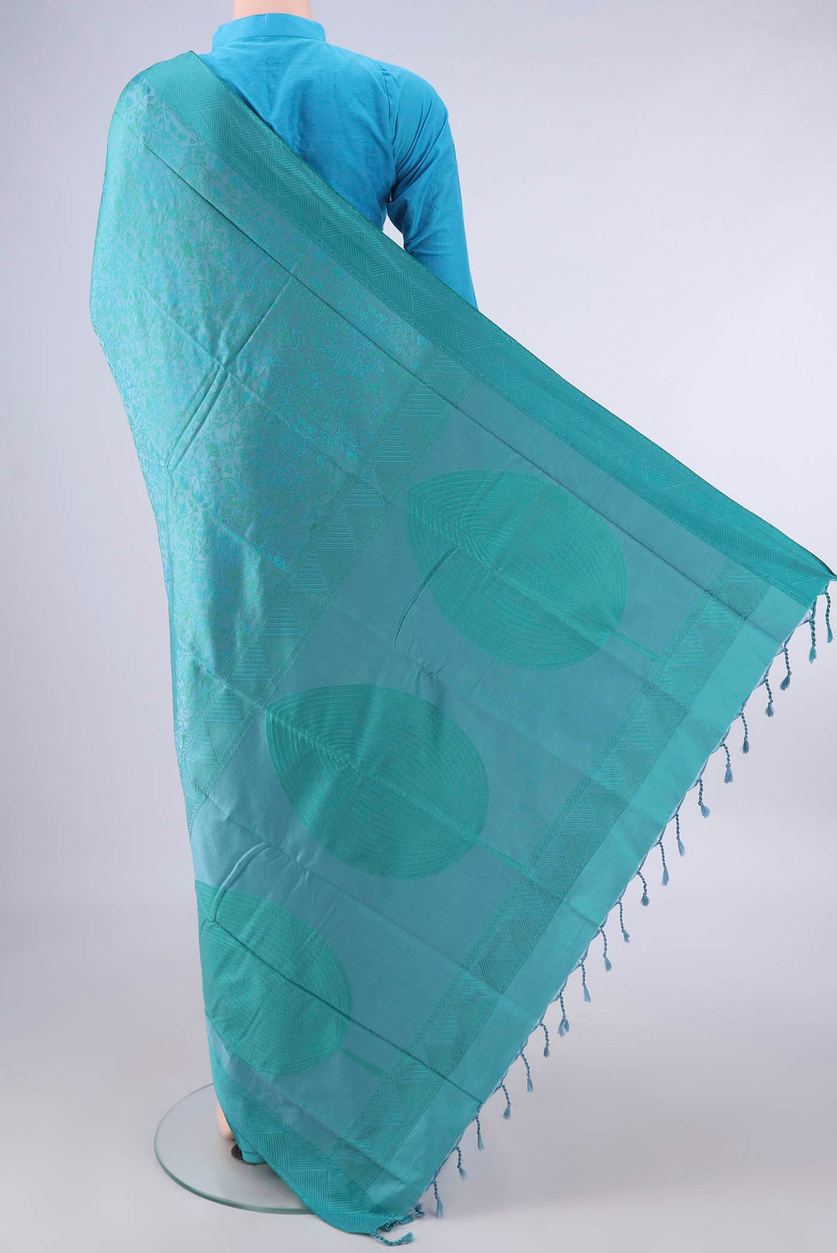 Flat view of Pure Silk Multi Color Soft Saree with Jacquard design on the body and Thread Border. 
