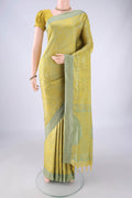 Acid Green Soft Silk Saree with Thread Brocade on the body and Thread Border.  displayed on a mannequin