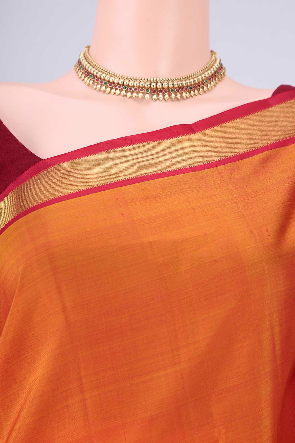 Border image of Mustard Kanjivaram Silk Saree with Plain Body and Zari Border. 