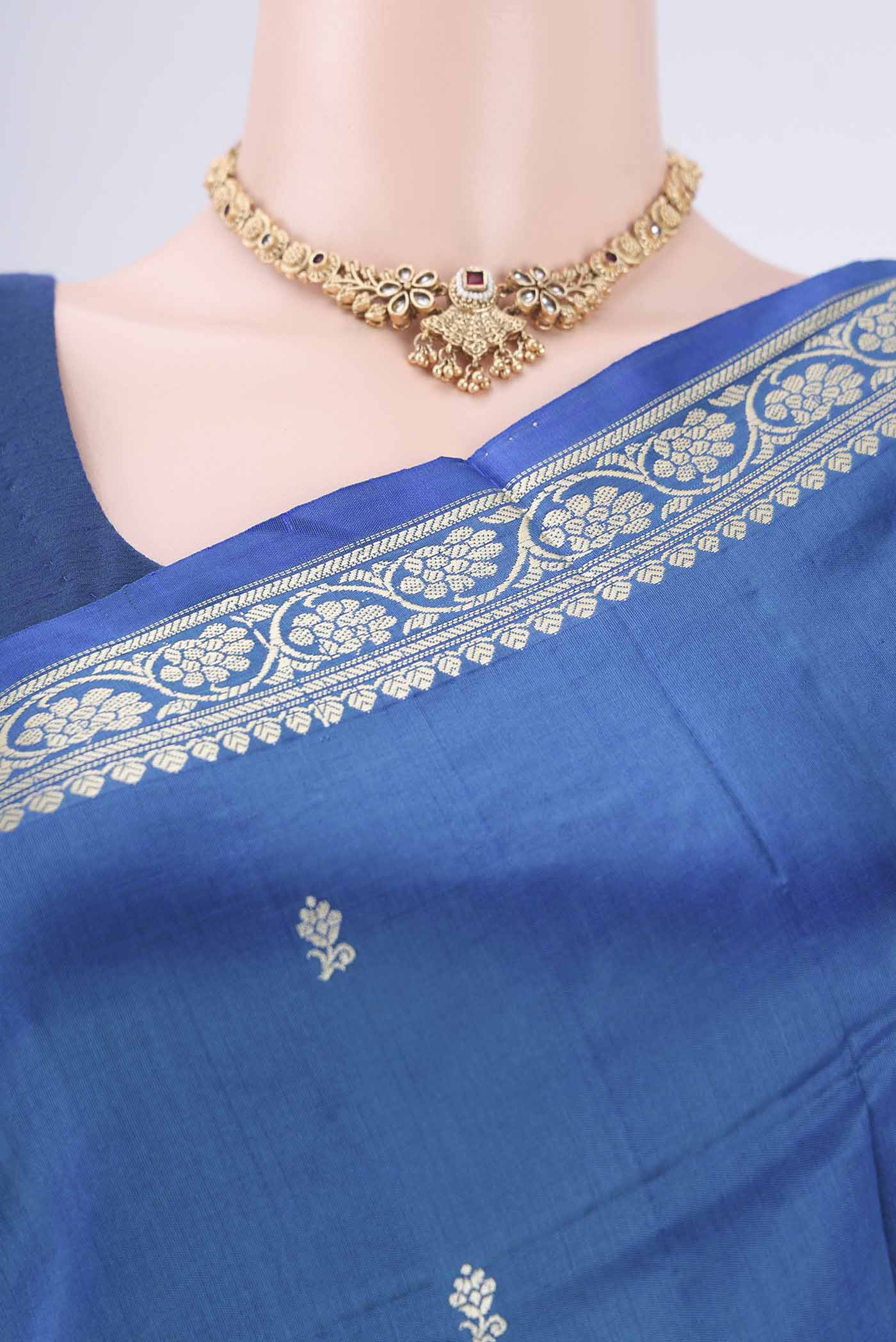 Border image of Blue Dual Tone Banarasi Katan Silk Saree with Thread Butta on the body and Thread Border. 