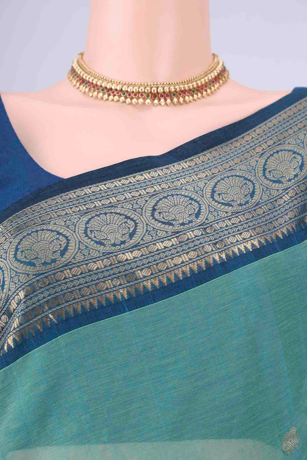 Border image of Sea Green Kanchi Cotton Saree with Zari Butta on the body and Zari Border. 