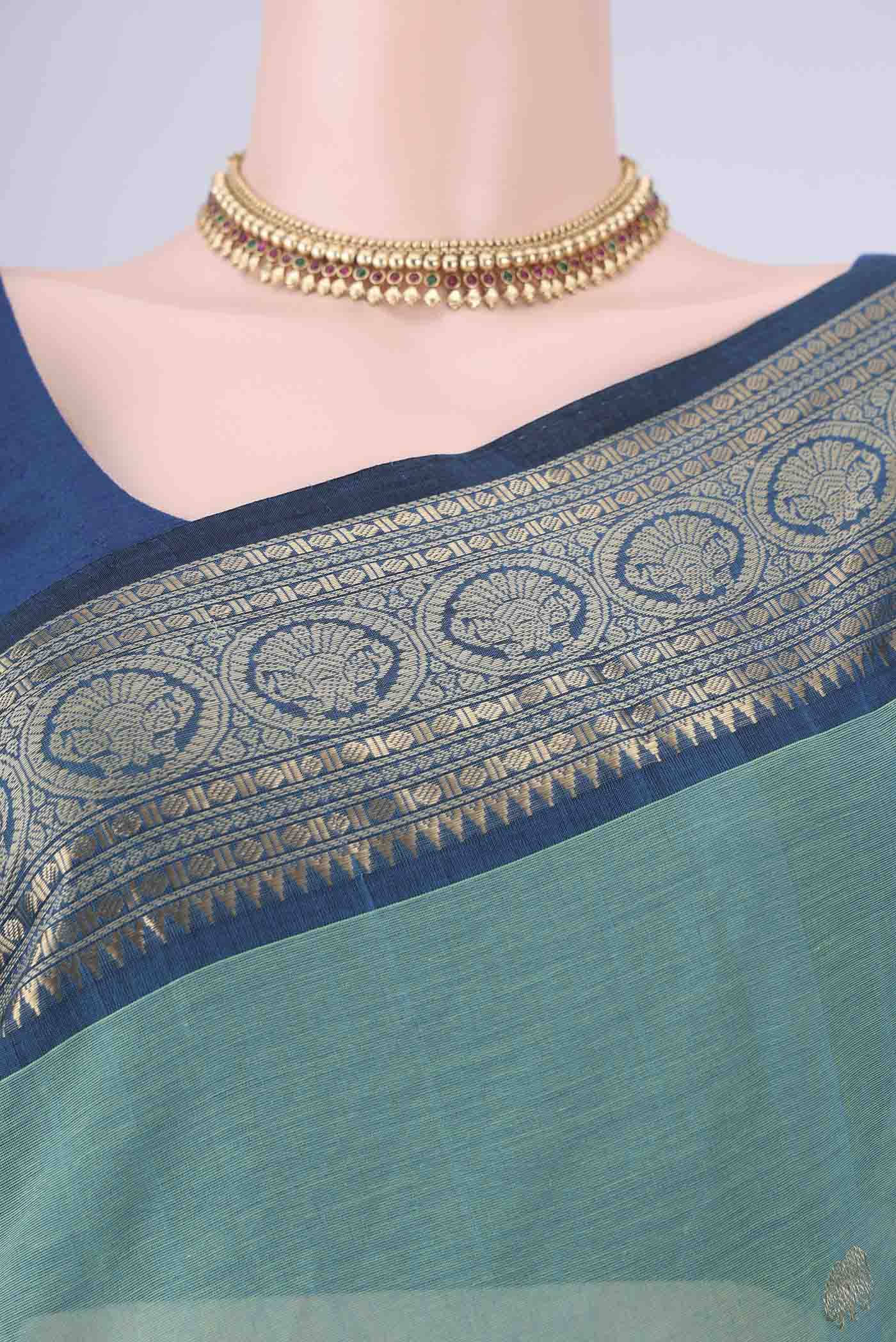 Border image of Sea Green Kanchi Cotton Saree with Zari Butta on the body and Zari Border. 