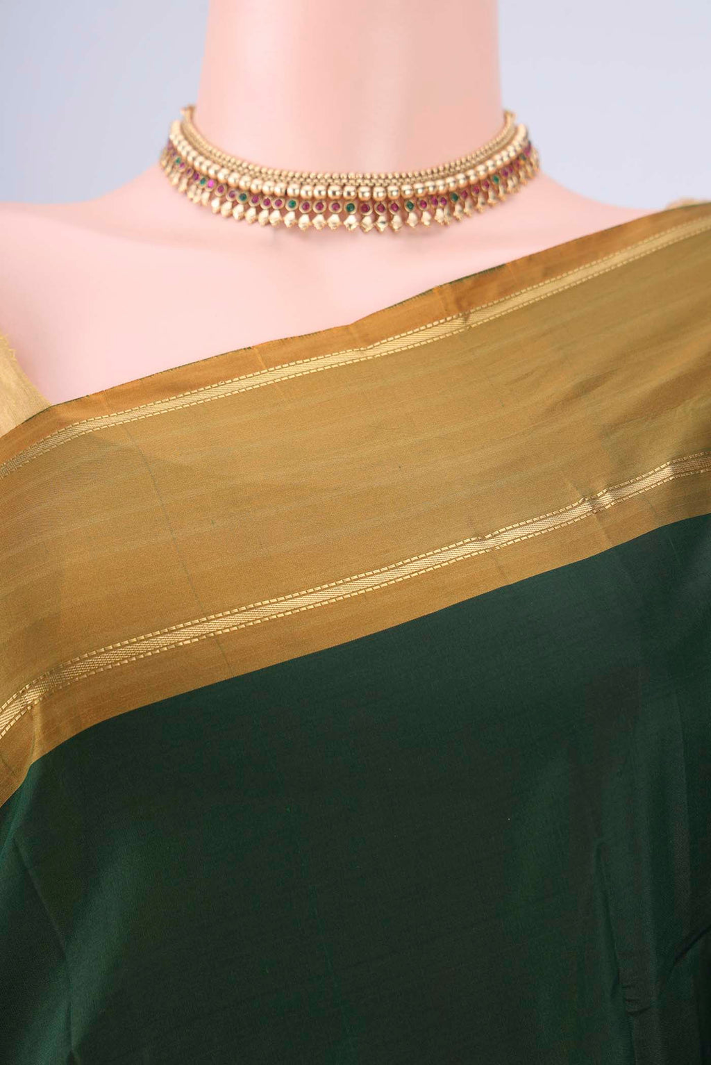 Border image of Bottle Green Blended Bangalore Silk Saree with Plain Body and Plain Border. 