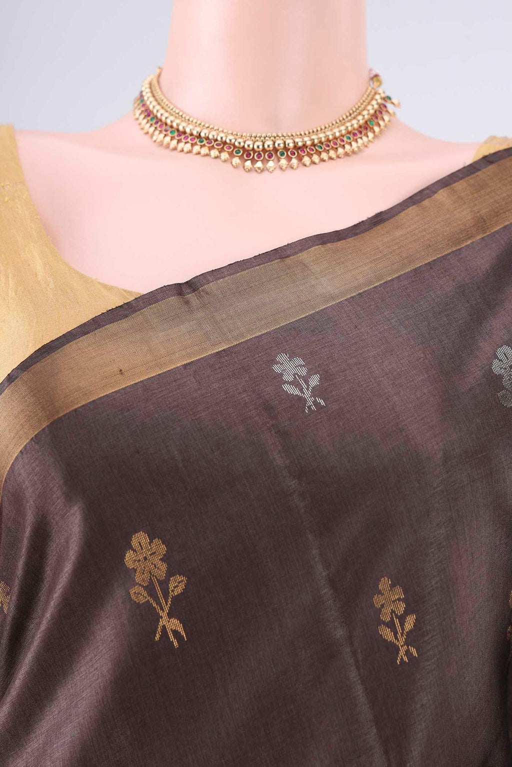 Border image of Coffee Brown MP Tussar Saree with Zari Butta on the body and Zari Border. 
