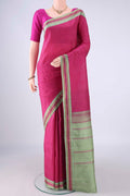 Rani Pink Kanjivaram Silk Saree with Checked design on the body and Thread Border.  displayed on a mannequin