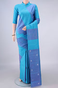 Pure Silk Multi Color Kanjivaram Saree with Zig Zag design on the body and Without Border.  displayed on a mannequin