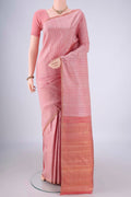 Rose Gold Kanchipuram Silk Saree with Jacquard design on the body and Without Border.  displayed on a mannequin