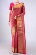 Pink Kanchipuram Silk Saree with Zari Brocade on the body and Zari Border.  displayed on a mannequin