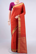 Pure Silk Pure Zari Orange Kanjivaram Saree with Zari Butta on the body and Zari Border.  displayed on a mannequin
