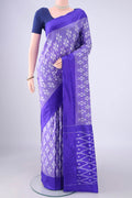 Purple Pochampally Silk Saree with Pure Ikat on the body and Plain Border.  displayed on a mannequin