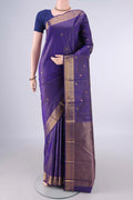 Pure Silk Royal Blue Dual Tone Kanjivaram Saree with Zari Butta on the body and Zari Border.  displayed on a mannequin