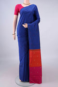 Pure Silk Blue Kanjivaram Saree with Thread Butta on the body and Without Border.  displayed on a mannequin