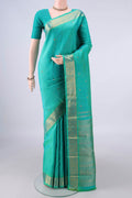 Pure Silk Pure Zari Sea Green Kanjivaram Saree with Zari Butta on the body and Zari Border.  displayed on a mannequin