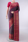 Pure Silk Purple Dual Tone Kanjivaram Saree with Zari Butta on the body and Zari Border.  displayed on a mannequin