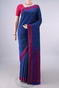 Pure Silk Blue Dual Tone Kanjivaram Saree with Thread Butta on the body and Thread Border.  displayed on a mannequin