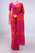 Pure Silk Multi Color Kanjivaram Saree with Stripes on the body and Plain Border.  displayed on a mannequin