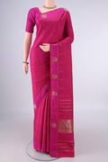 Pure Silk Pure Zari Rani Pink Kanchipuram Saree with Zari Butta on the body and Zari Border.  displayed on a mannequin