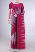 Pure Silk Mauve Kanchipuram Saree with Plain Body and Temple Border.  displayed on a mannequin