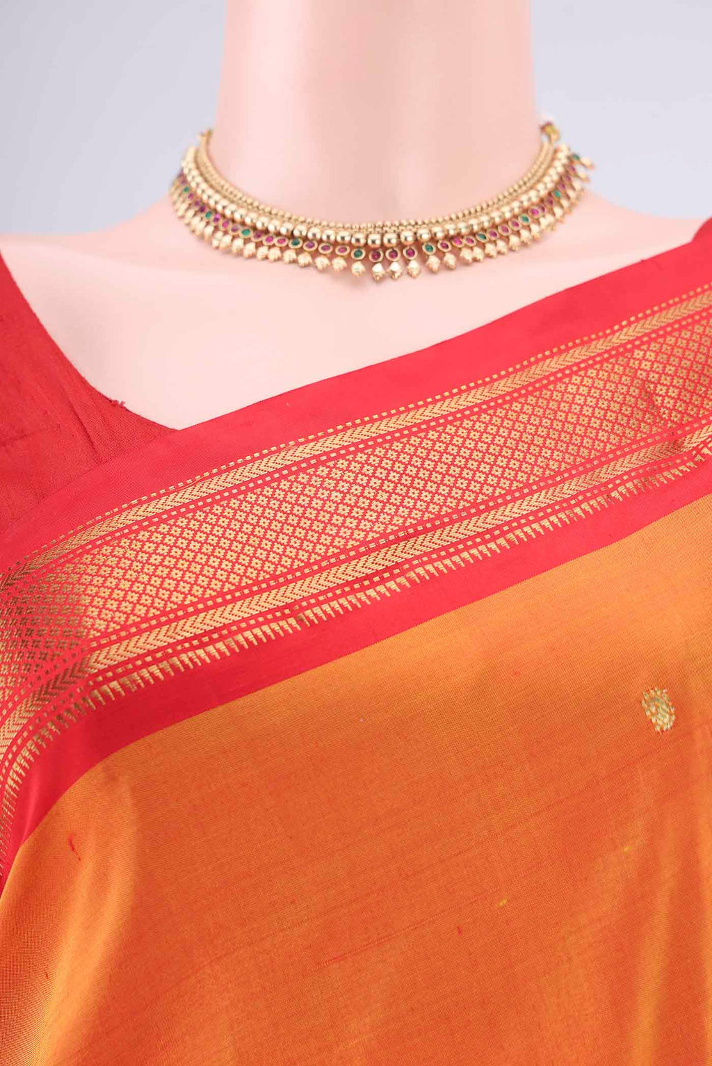 Border image of Pure Silk Brick Orange Paithani Saree with Zari Butta on the body and Zari Border. 