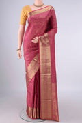 Pure Silk Pink Soft Saree with Zari Brocade on the body and Zari Border.  displayed on a mannequin