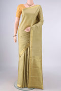 Pure Silk Beige Dual Tone Kanchipuram Saree with Zari Butta on the body and Zari Border.  displayed on a mannequin