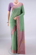 Pure Silk Light Green Bangalore - kadyal Saree with Plain Body and Zari Border.  displayed on a mannequin