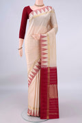 Pure Silk Cream Bangalore - kadyal Saree with Plain Body and Temple Border.  displayed on a mannequin
