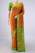 Pure Silk Mustard Bangalore - kadyal Saree with Zari Butta on the body and Zari Border.  displayed on a mannequin