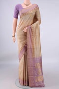 Pure Silk Beige Bangalore - kadyal Saree with Zari Butta on the body and Zari Border.  displayed on a mannequin