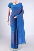 Blue Blended Poly Cotton Saree with Jacquard design on the body and Plain Border.  displayed on a mannequin
