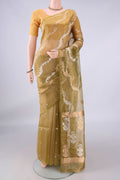 Light Green Dual Tone Organza Saree with Fancy on the body and Plain Border.  displayed on a mannequin