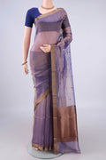 Violet Dual Tone Organza Saree with Zari Butta on the body and Zari Border.  displayed on a mannequin