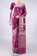 Pure Silk Pink Banarasi Raw Saree with Zari And Thread Butta on the body and Zari Border.  displayed on a mannequin