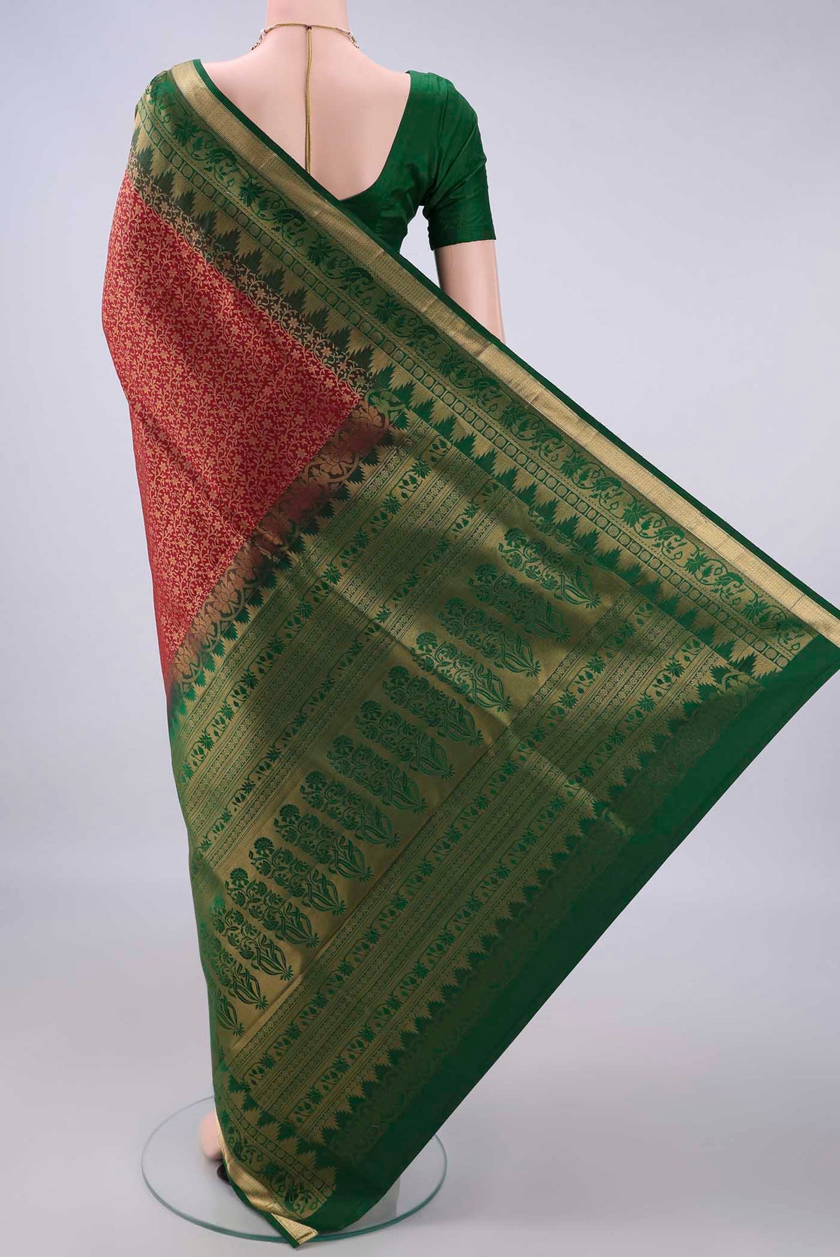 Flat view of Pure Silk Maroon Soft Saree with Zari Brocade on the body and Zari Border. 