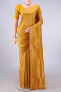 Pure Silk Yellow Soft Saree with Zari Brocade on the body and Zari Border.  displayed on a mannequin