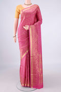 Pure Silk Rose pink Soft Saree with Zari Brocade on the body and Zari Border.  displayed on a mannequin