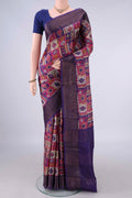 Blue Tussar Saree with Printed design on the body and Zari Border.  displayed on a mannequin