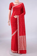 Pure Silk Red Banarasi Katan Saree with Thread Butta on the body and Thread Border.  displayed on a mannequin