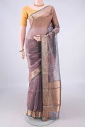 Purple Dual Tone Organza Saree with Zari Butta on the body and Zari Border.  displayed on a mannequin